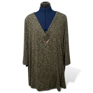 BloomChic Olive Green Heather Knitwear 3/4 Sleeve Shirt Top | Size 22-24 NWT